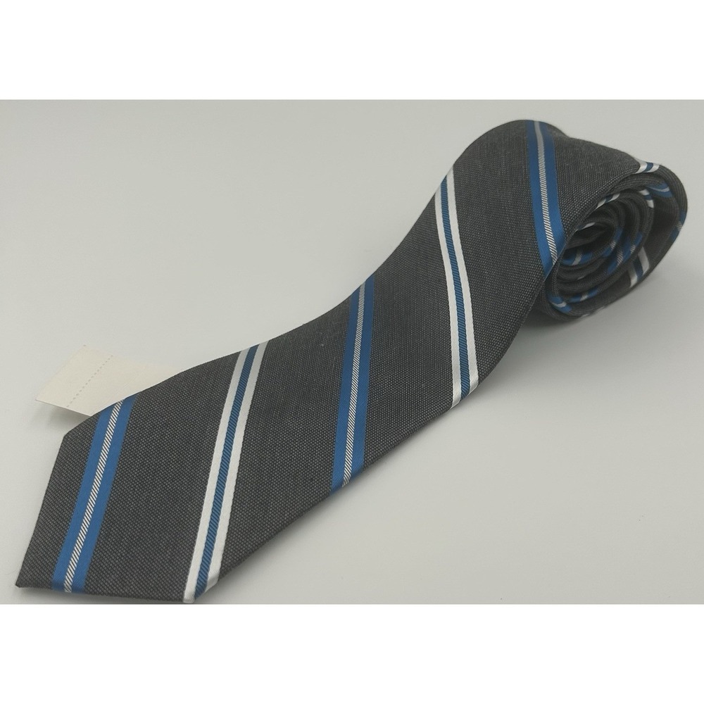 Van Heusen Men's Neck Tie Skinny Gray Blue Silver Horizontal Stripe 58L